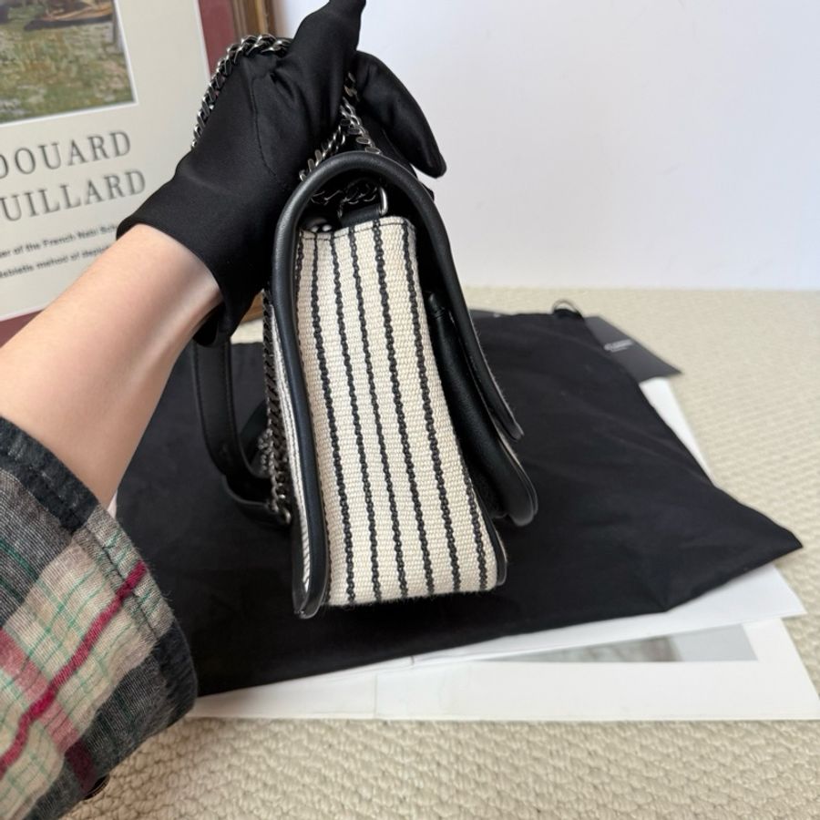 Saint Laurent 聖羅蘭 YSL Niki 小號黑白条纹帆布包肩背包斜挎包-3