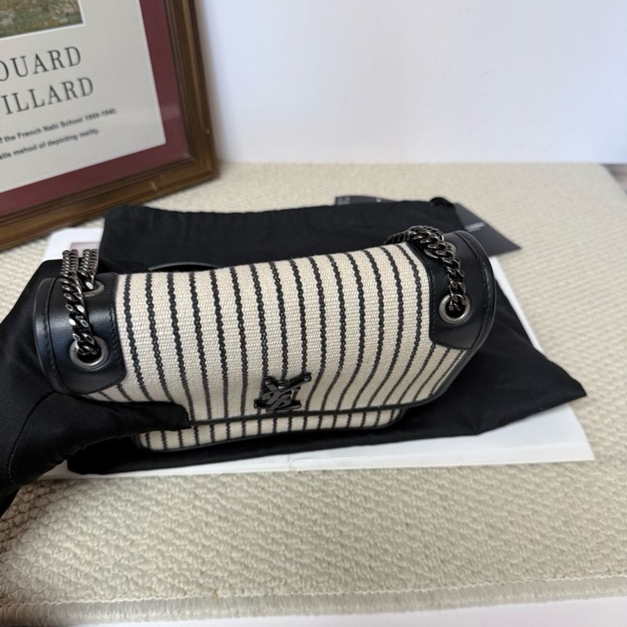 Saint Laurent 聖羅蘭 YSL Niki 小號黑白条纹帆布包肩背包斜挎包-4