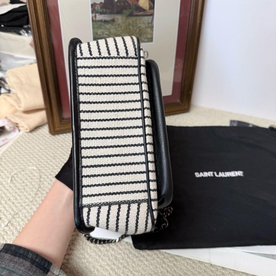 Saint Laurent 聖羅蘭 YSL Niki 小號黑白条纹帆布包肩背包斜挎包-5