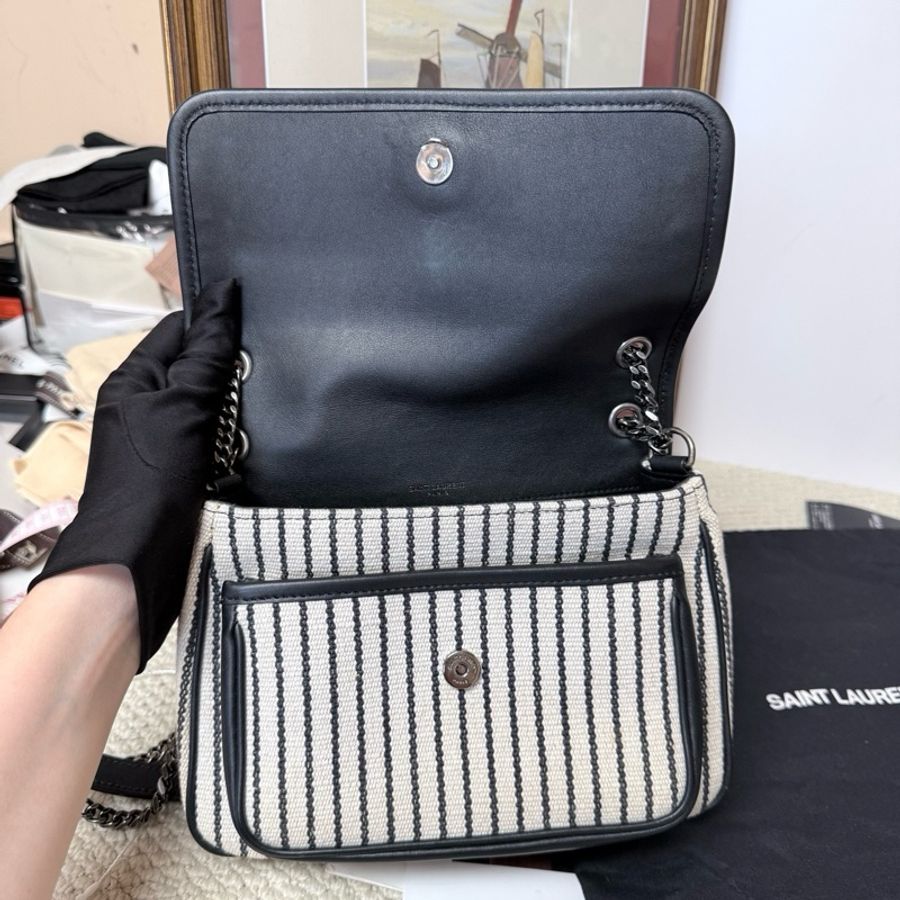 Saint Laurent 聖羅蘭 YSL Niki 小號黑白条纹帆布包肩背包斜挎包-6