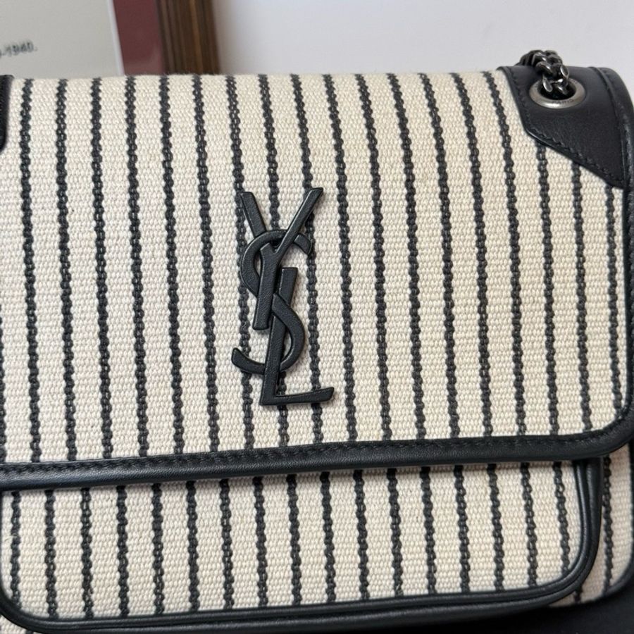 Saint Laurent 聖羅蘭 YSL Niki 小號黑白条纹帆布包肩背包斜挎包-8