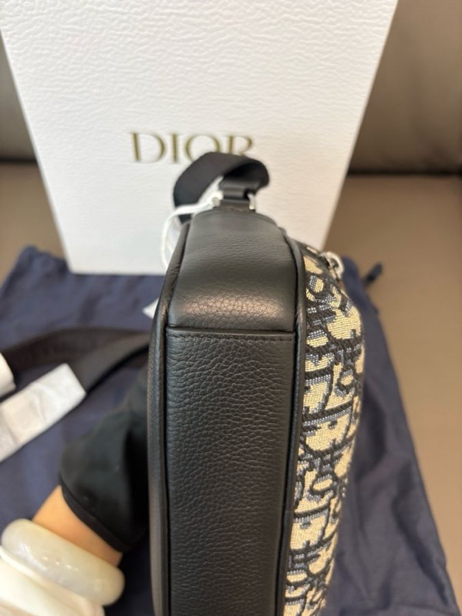 閒置未使用 DIOR迪奧 Rider Oblique老花刺繡拼皮帆郵差包-6