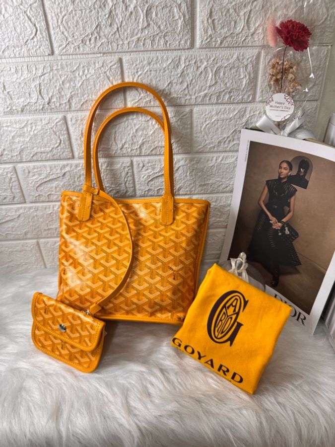 Goyard 戈雅 黃色老花mini tote 雙面托特包單肩包腋下包子母包-0