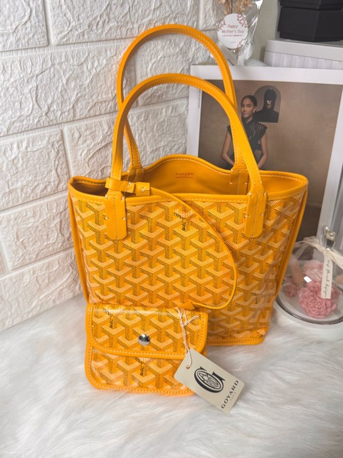 Goyard 戈雅 黃色老花mini tote 雙面托特包單肩包腋下包子母包-1