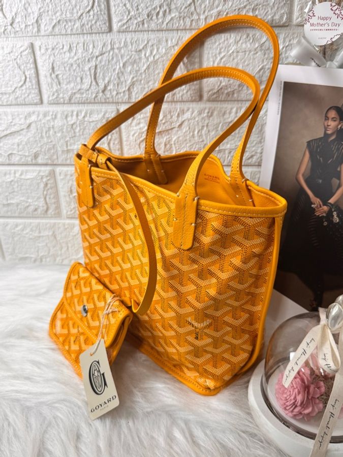Goyard 戈雅 黃色老花mini tote 雙面托特包單肩包腋下包子母包-2