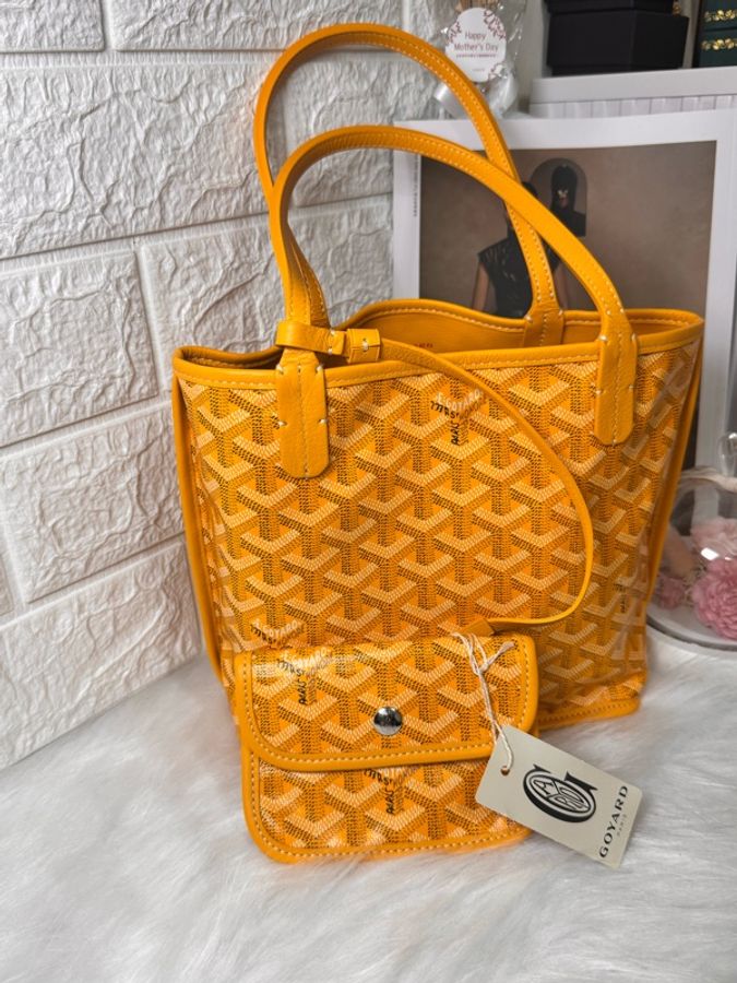 Goyard 戈雅 黃色老花mini tote 雙面托特包單肩包腋下包子母包-3