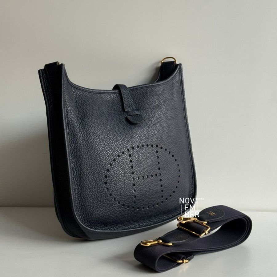 99新🆕 Hermès 愛馬仕 Evelyne 29 海軍藍金釦-1