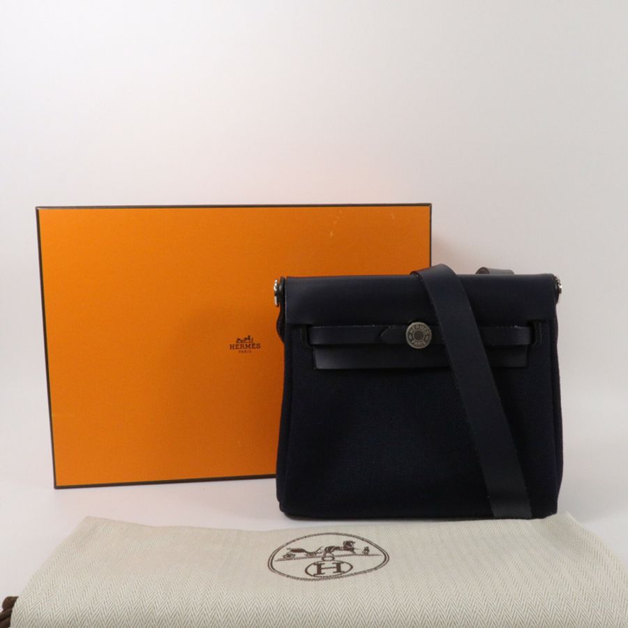 HERMES 帆布Mini Herbag肩背袋Bleu Indigo-9