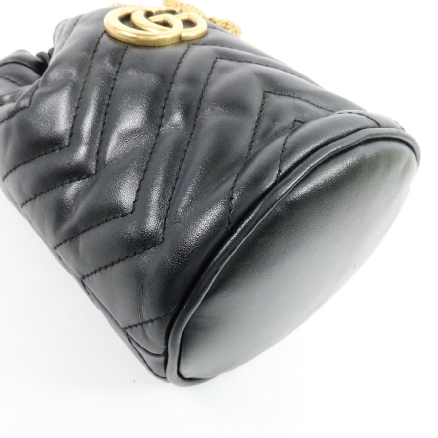 GUCCI 牛皮皮革GG Marmont Mini Bucket Bag鏈帶肩背袋-11