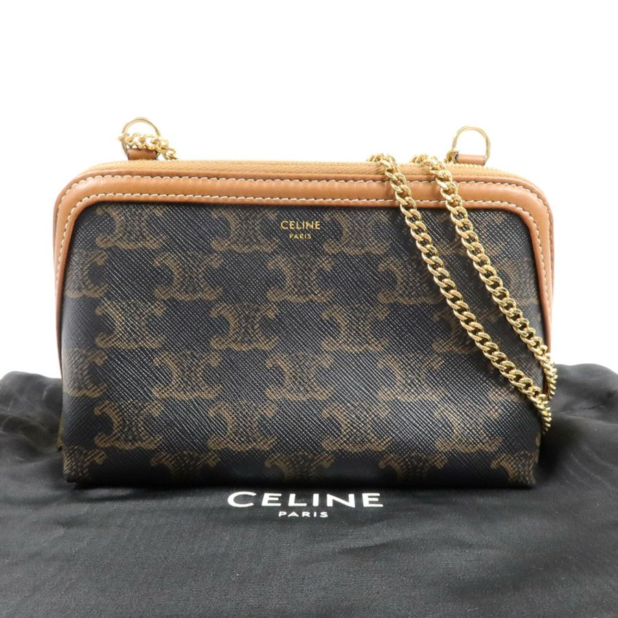 CELINE 塗層帆布Clutch On Chain肩背袋-9
