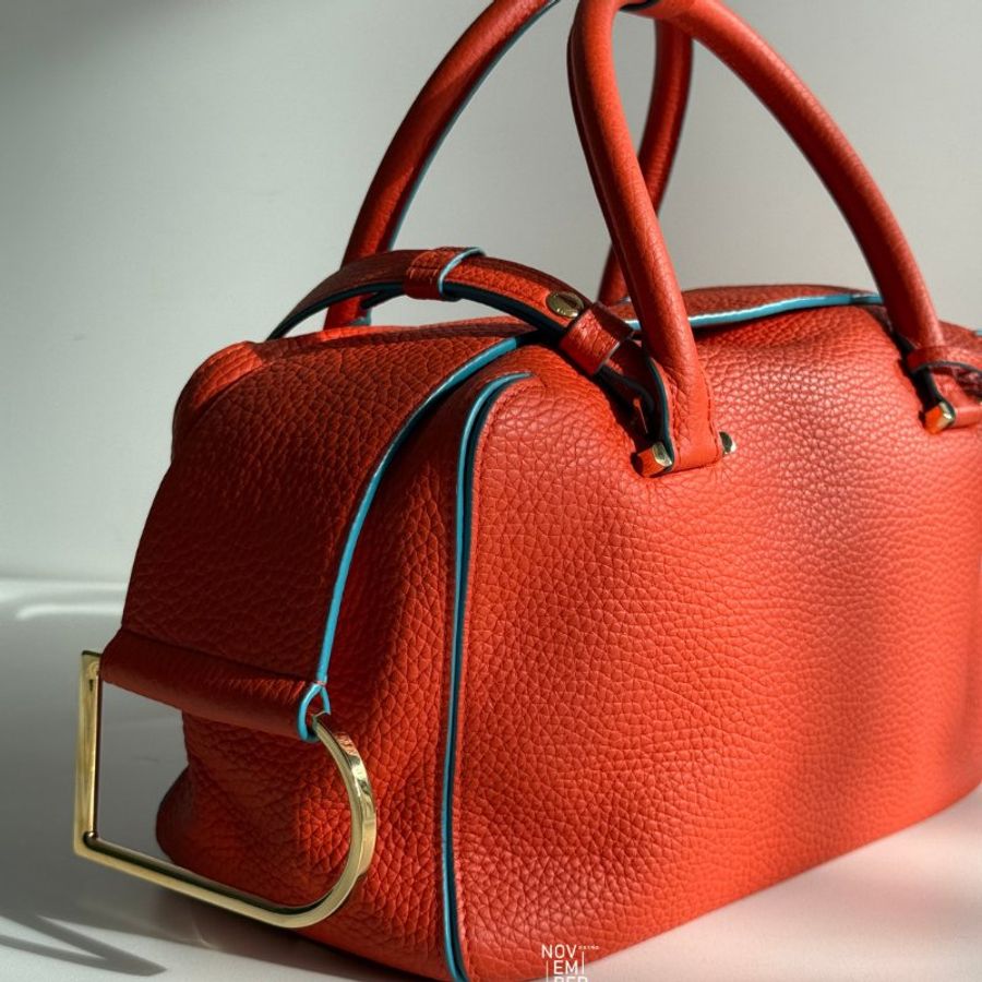 99新🆕 Delvaux Cool Box MM 橘色滾藍邊-2