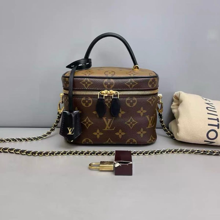 Louis Vuitton LV Vanity 老花拼色化妝包 小號-0
