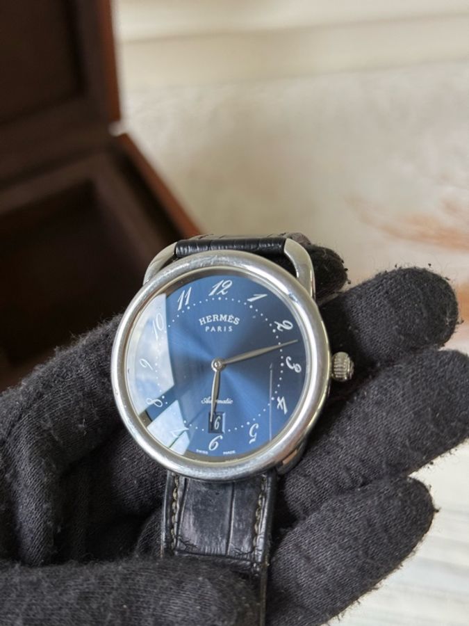 Arceau 黑色鱷魚皮錶帶40mm手錶(深海藍)-5