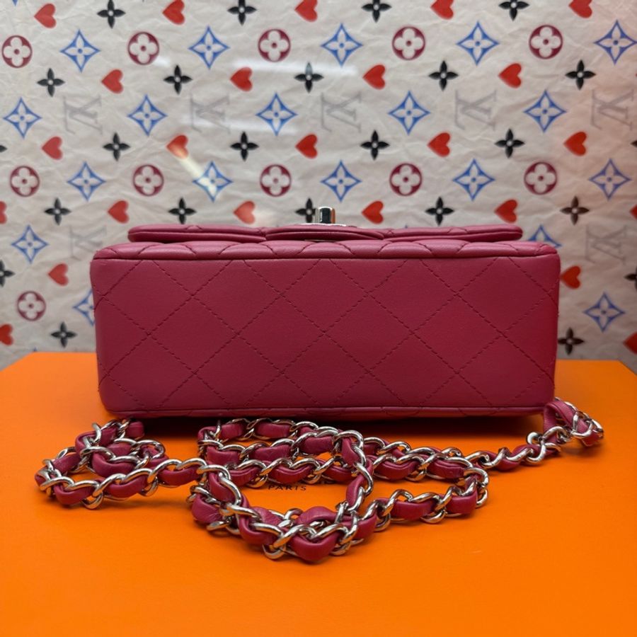 chanel香奈兒 唇膏粉 粉色 羊皮 大mini銀扣 鏈條斜挎包-3