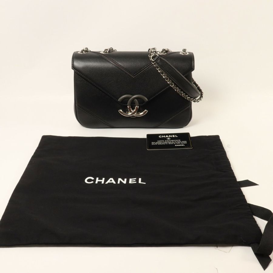 CHANEL 牛皮皮革Macro Chevron Envelope Flap Bag鏈帶肩背袋-9