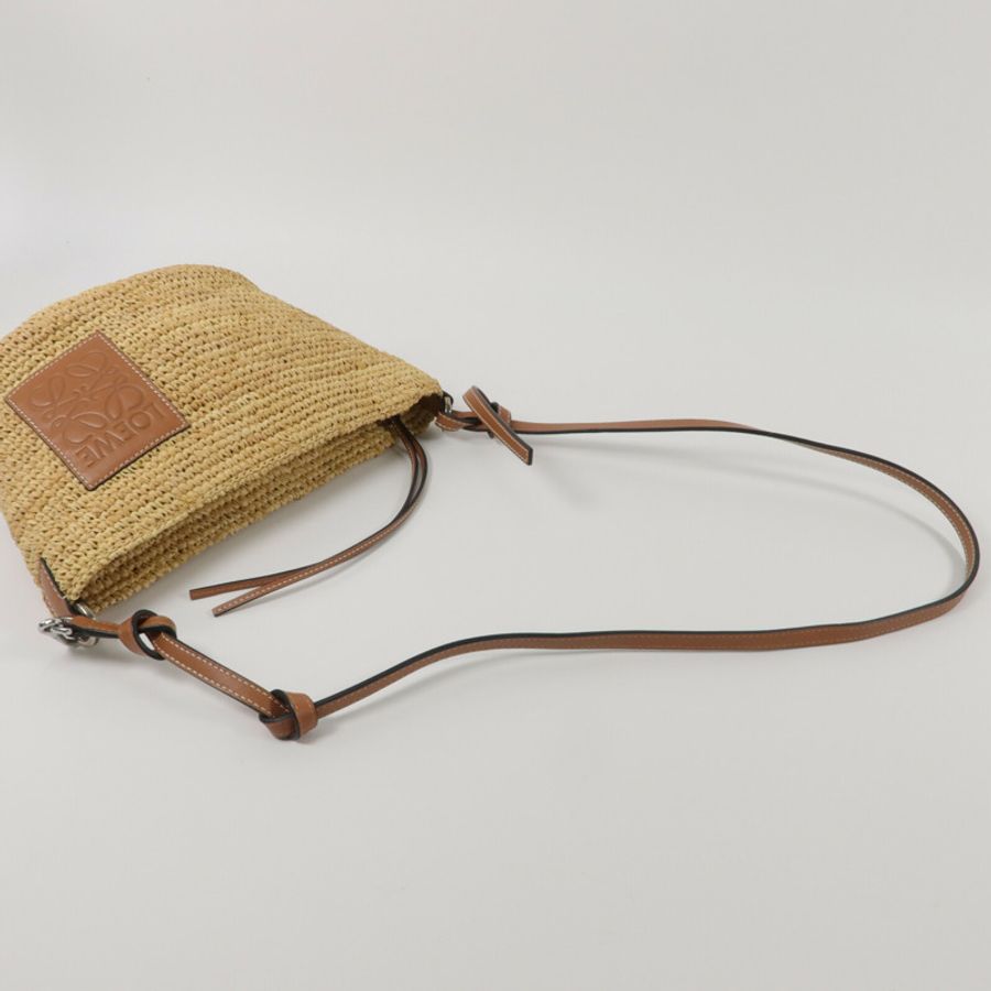 LOEWE Raffia/牛皮皮革Slit Pochette Bag肩背袋-8