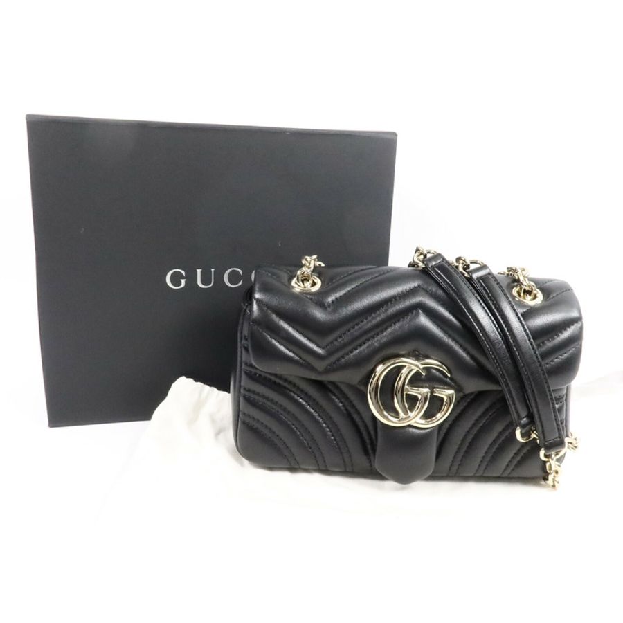 GUCCI 牛皮皮革GG Marmont鏈帶肩背袋-9