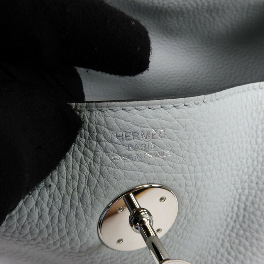 HERMES Clemence皮革Lindy 26手挽肩背兩用袋Blue Pale-5