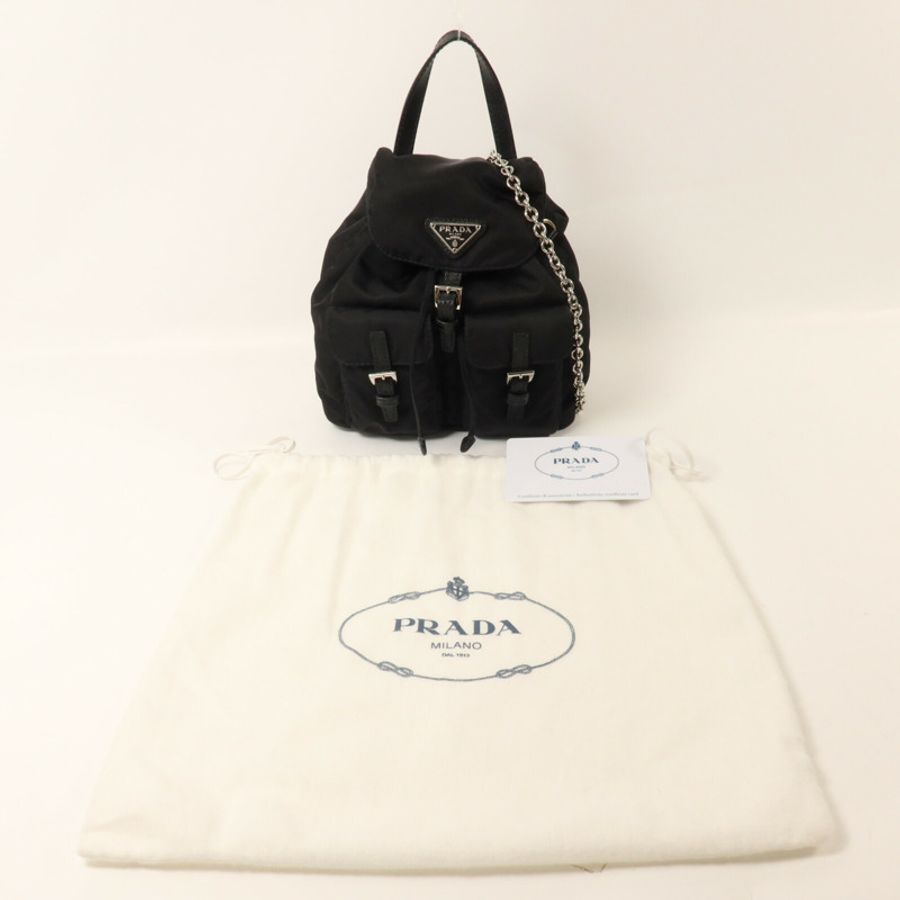 PRADA 尼龍Mini Backpack Chain Shoulder鏈帶手挽肩背兩用袋-10