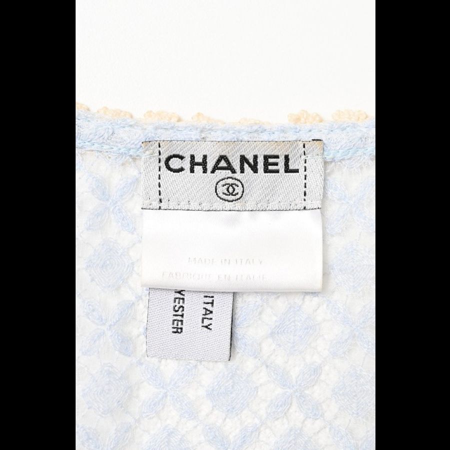 Chanel 07年天蓝色蕾丝滚边小飞袖上衣外套-7