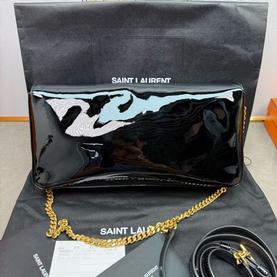 YSL聖羅蘭,漆皮kate黑金鍊條腋下包-1