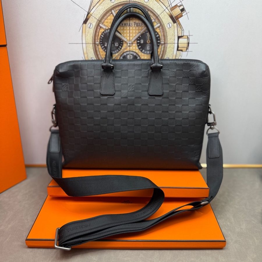 Louis Vuitton 路易威登 黑色壓紋棋盤 公文包 手提包-2