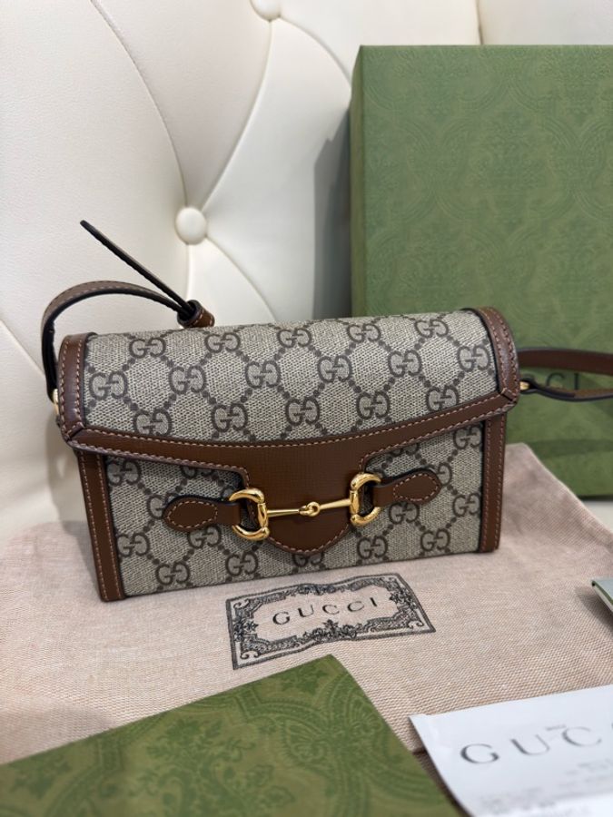 二手Gucci 古馳 Horsebit 1955 Mini 699296 單肩斜跨包 盒子包 橫版 手機包-0