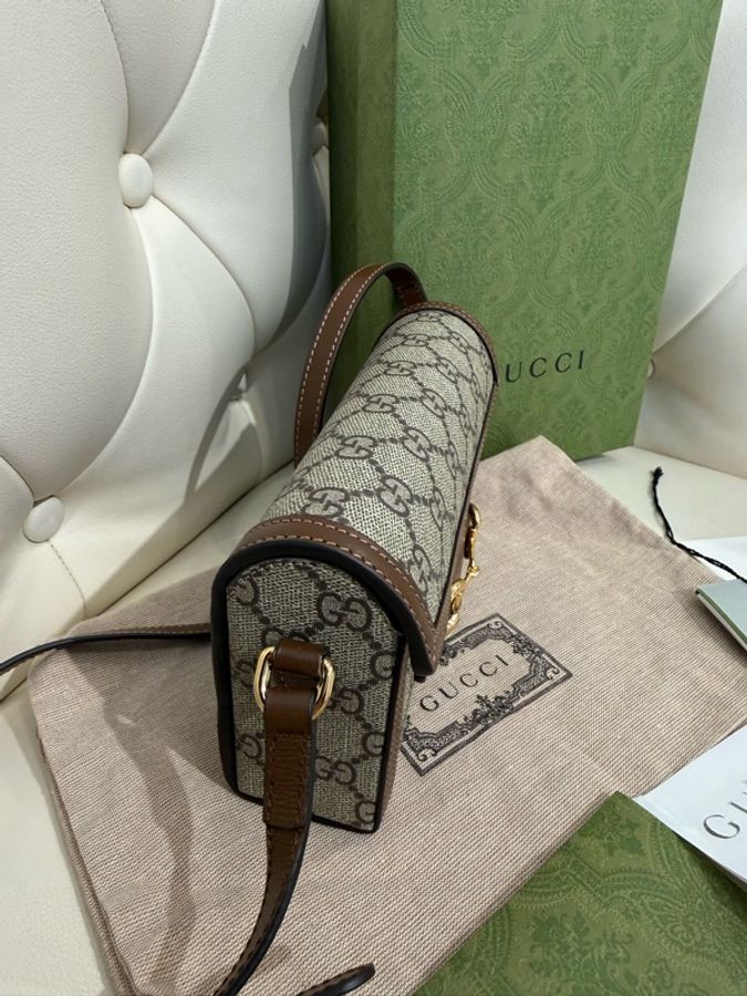 二手Gucci 古馳 Horsebit 1955 Mini 699296 單肩斜跨包 盒子包 橫版 手機包-4