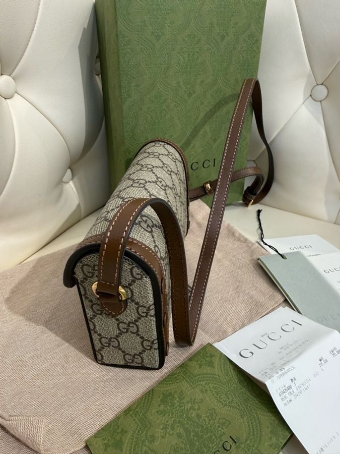 二手Gucci 古馳 Horsebit 1955 Mini 699296 單肩斜跨包 盒子包 橫版 手機包-6