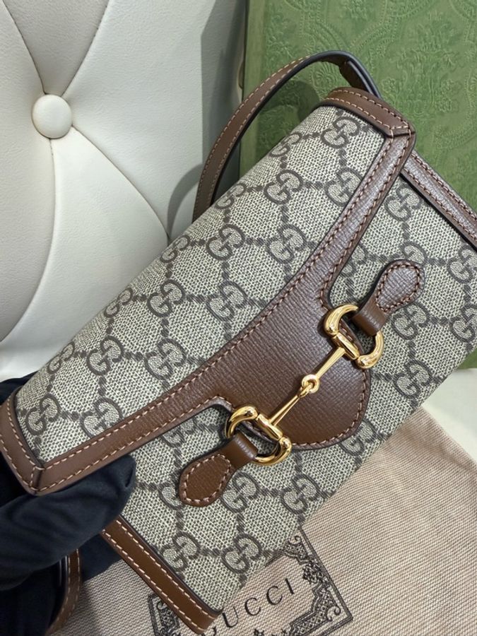 二手Gucci 古馳 Horsebit 1955 Mini 699296 單肩斜跨包 盒子包 橫版 手機包-7