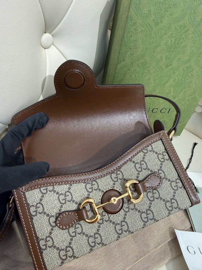 二手Gucci 古馳 Horsebit 1955 Mini 699296 單肩斜跨包 盒子包 橫版 手機包-8