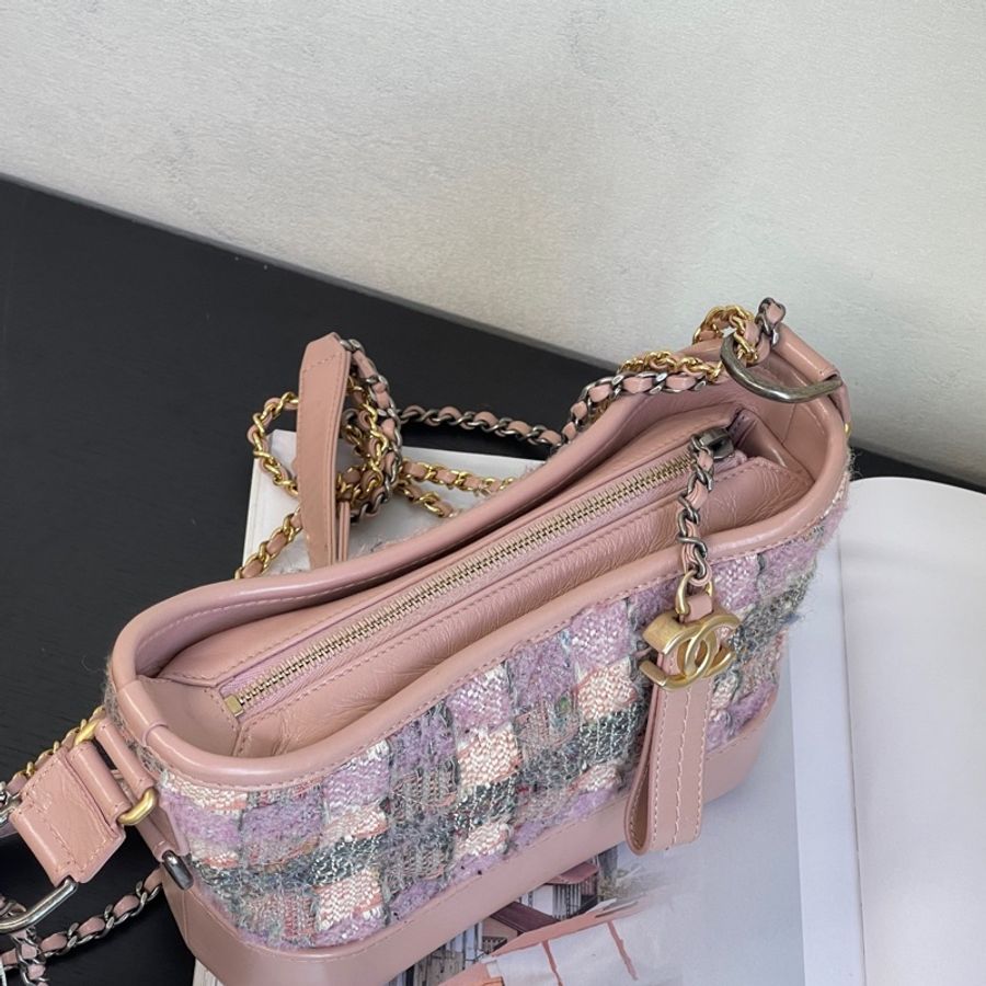 chanel香奈兒流浪小號 粉色鏈條斜挎包 28開-10