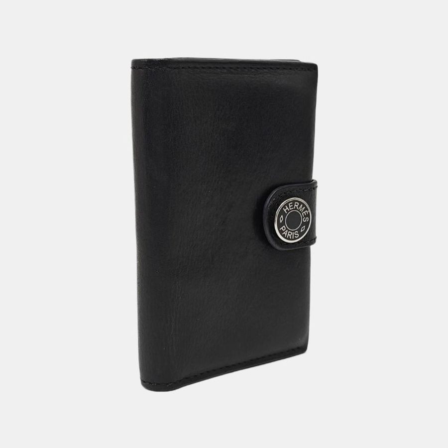 HERMèS Dogon 黑色Evergrain牛皮卡夾 銀色五金 w刻-1