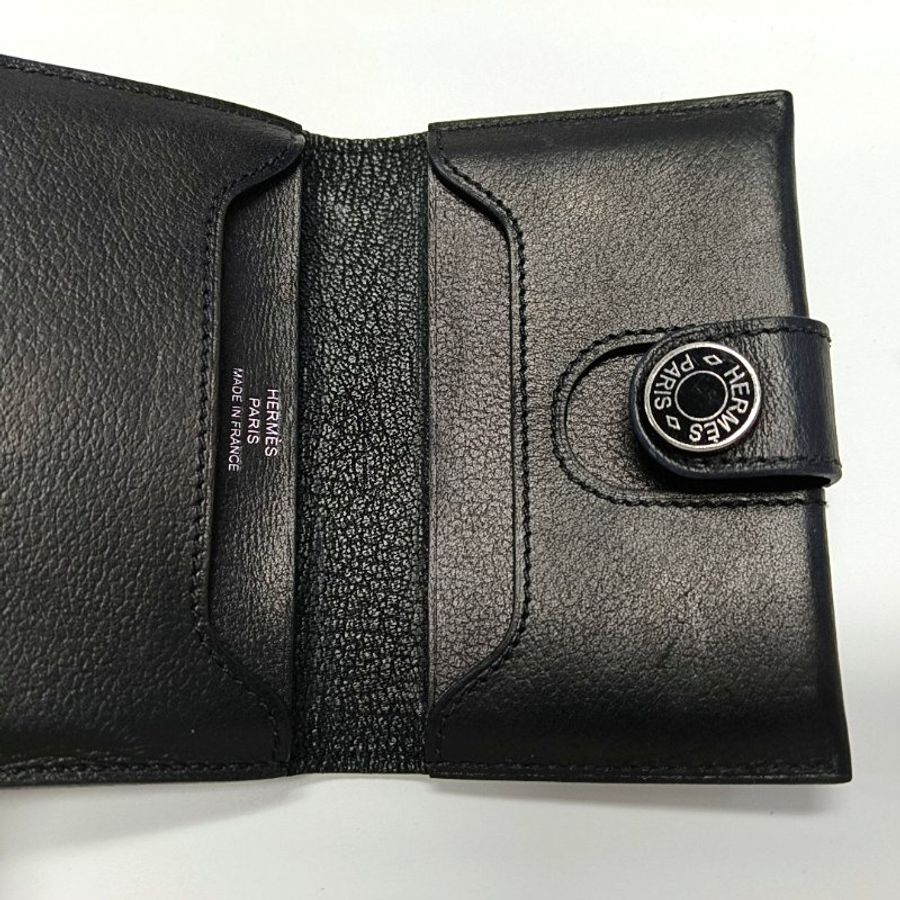 HERMèS Dogon 黑色Evergrain牛皮卡夾 銀色五金 w刻-3