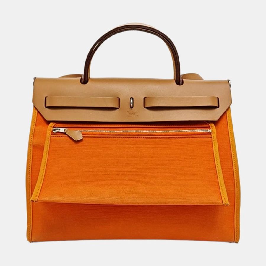 HERMES Herbag 31 愛馬仕橙帆布單肩包手提包-5