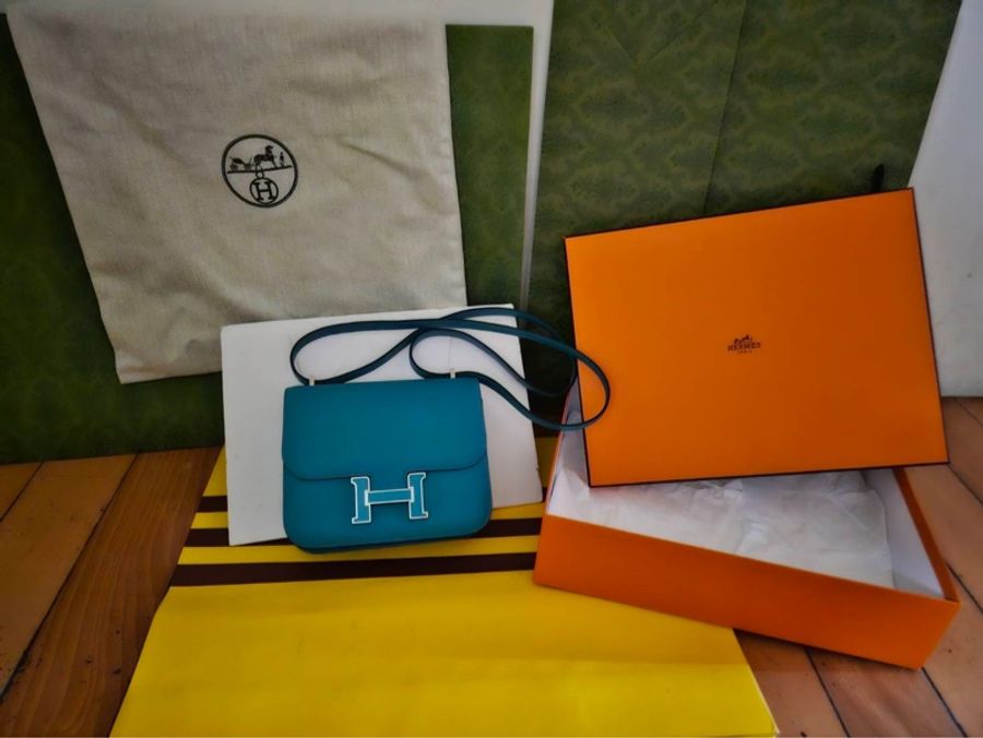 Hermes Constance Mini Verso薄荷綠 孔雀藍肩背包-0