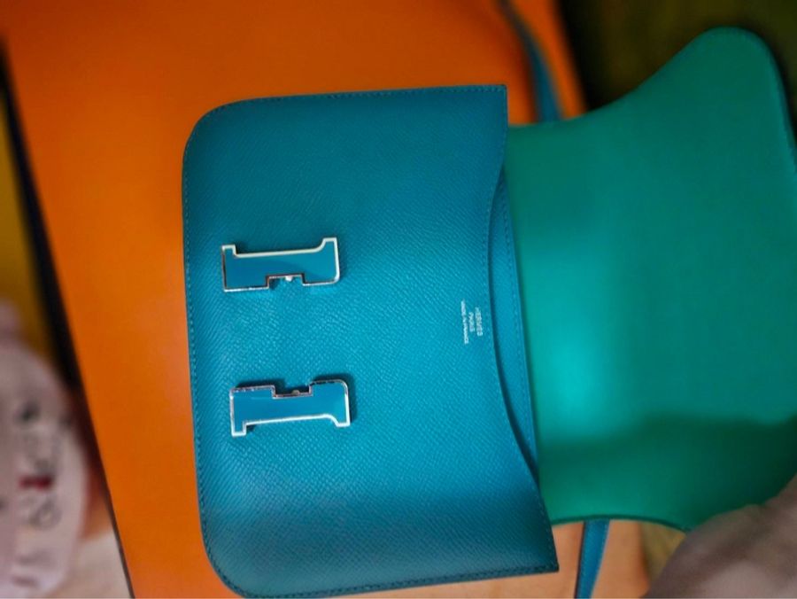 Hermes Constance Mini Verso薄荷綠 孔雀藍肩背包-3
