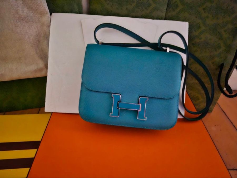Hermes Constance Mini Verso薄荷綠 孔雀藍肩背包-5