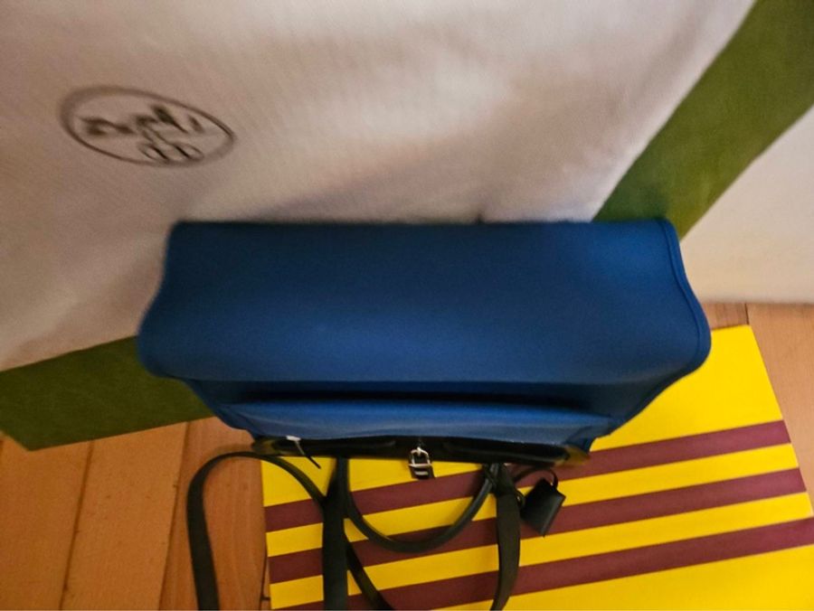 Hermes 藍色拼黑色皮革Herbag-8