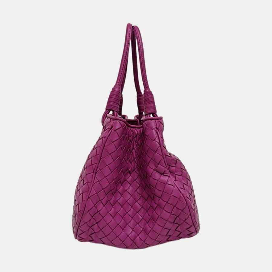 BOTTEGA VENETA 托特包 紫紅色牛皮編織手提包-3