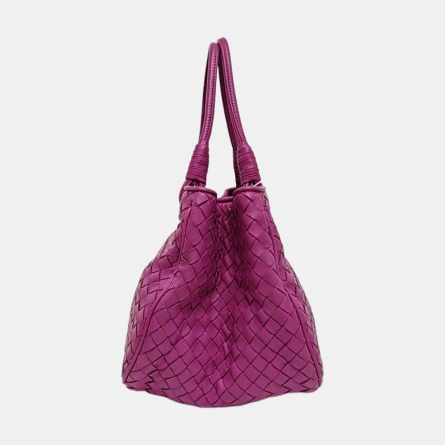 BOTTEGA VENETA 托特包 紫紅色牛皮編織手提包-4