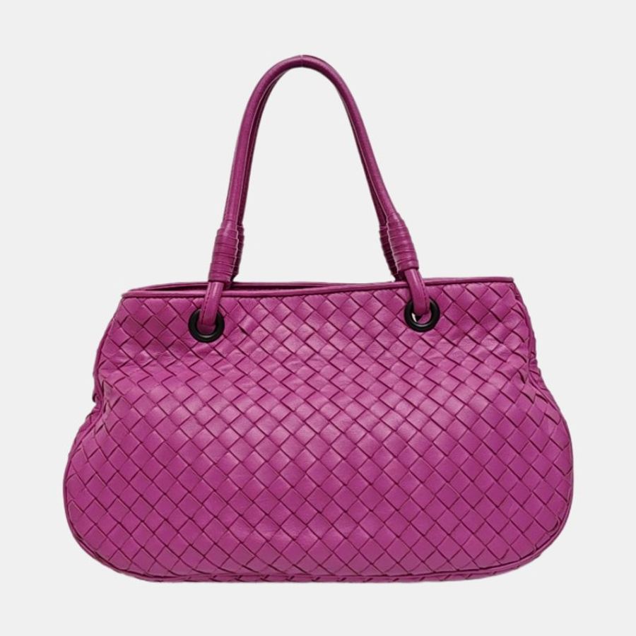BOTTEGA VENETA 托特包 紫紅色牛皮編織手提包-5