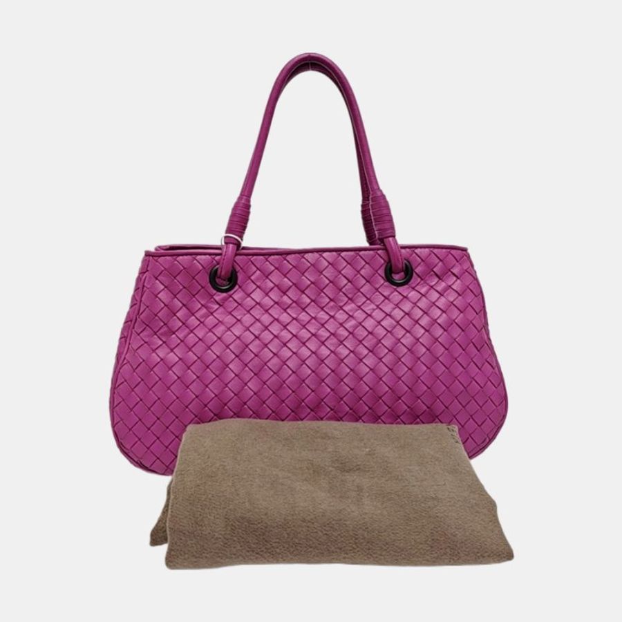 BOTTEGA VENETA 托特包 紫紅色牛皮編織手提包-8