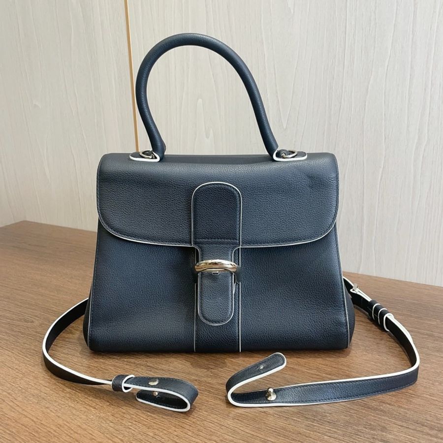 德爾沃/Delvaux 黑色金扣 Brilliant 中號 附肩帶 27.5*13.5*21.5-0
