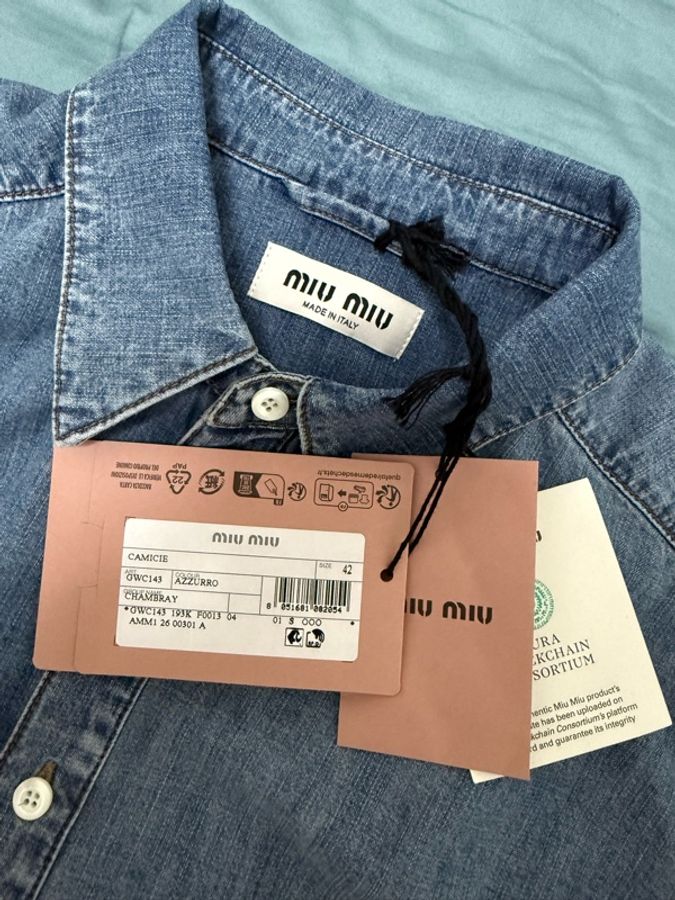 Miu Miu blue chambray shirt 42 襯衫-3