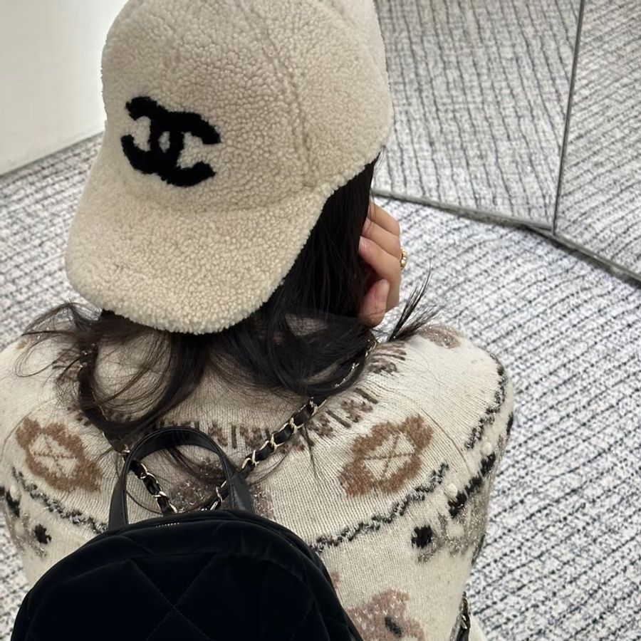 超難買!Chanel 香奈兒 25B 泰迪羊毛 棒球帽 白杏色-23