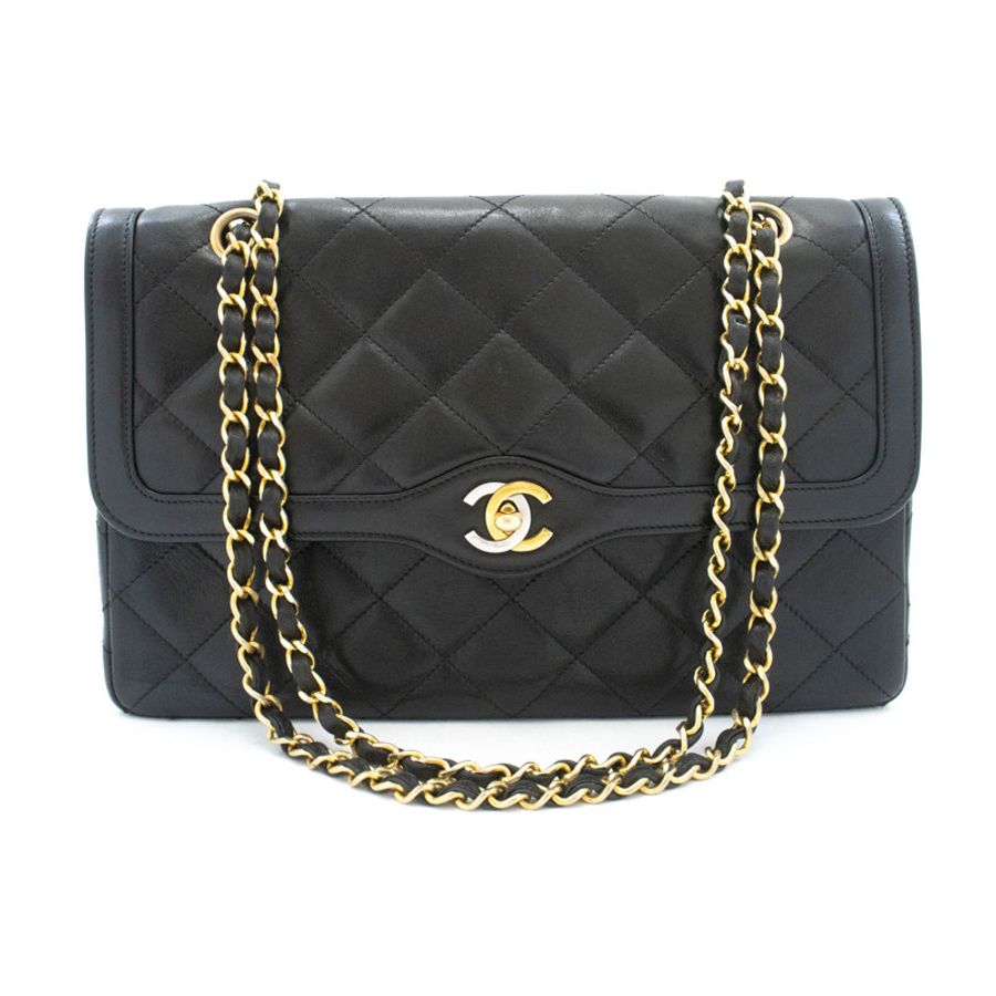 【日本直送】香奈兒巴黎限量版復古鏈條單背包黑色菱格紋翻蓋-1