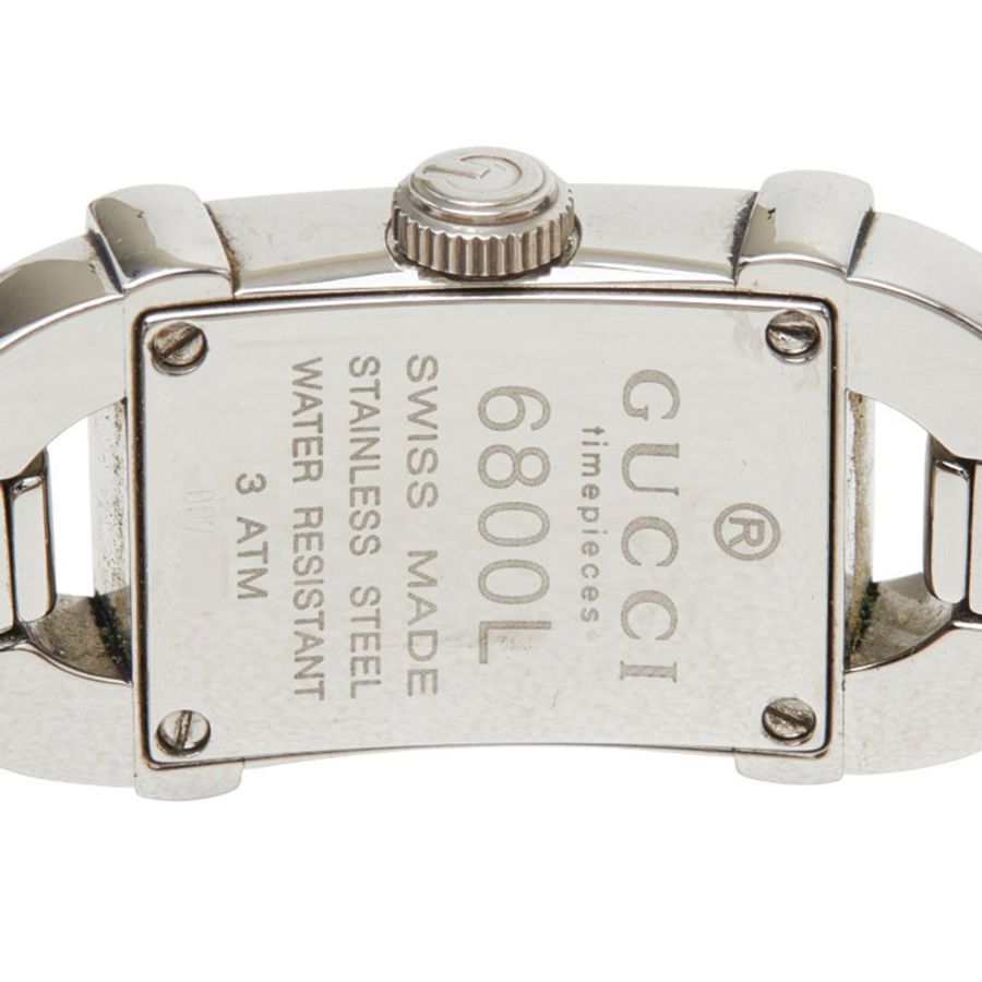 Gucci 6800L 石英手鐲腕錶,白色錶盤,不鏽鋼錶帶,皮革錶鍊,女士款-3
