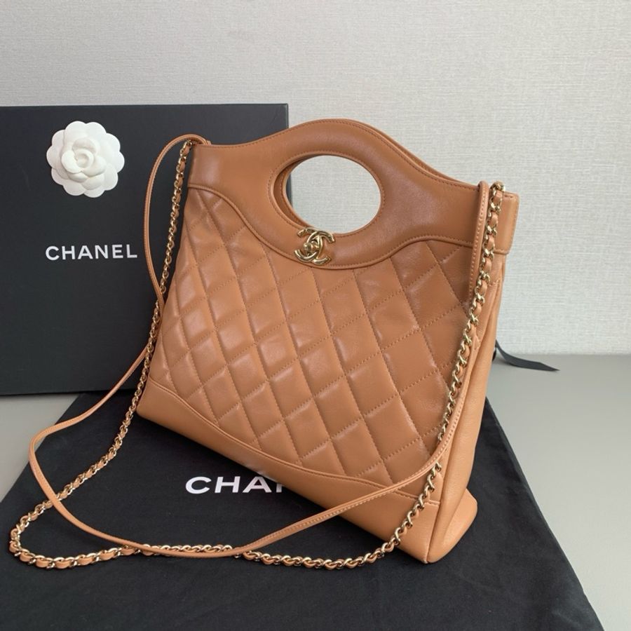 Chanel香奈兒 奶茶色金扣31bag小號 手提包單肩包 芯片款-2