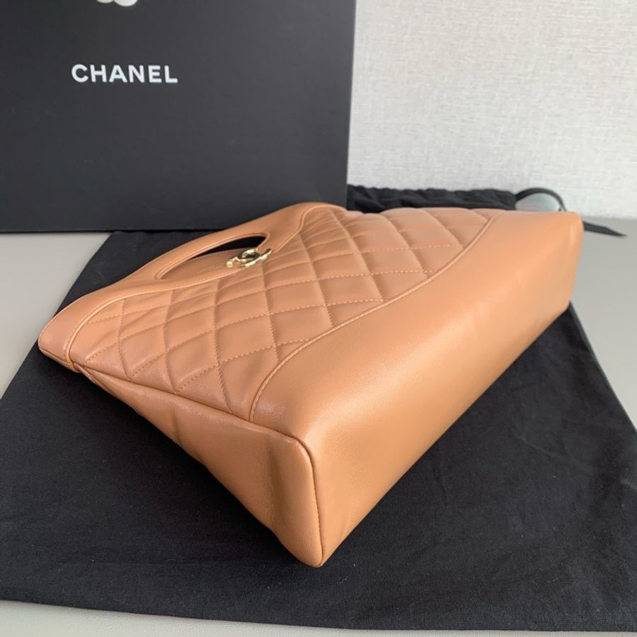 Chanel香奈兒 奶茶色金扣31bag小號 手提包單肩包 芯片款-4